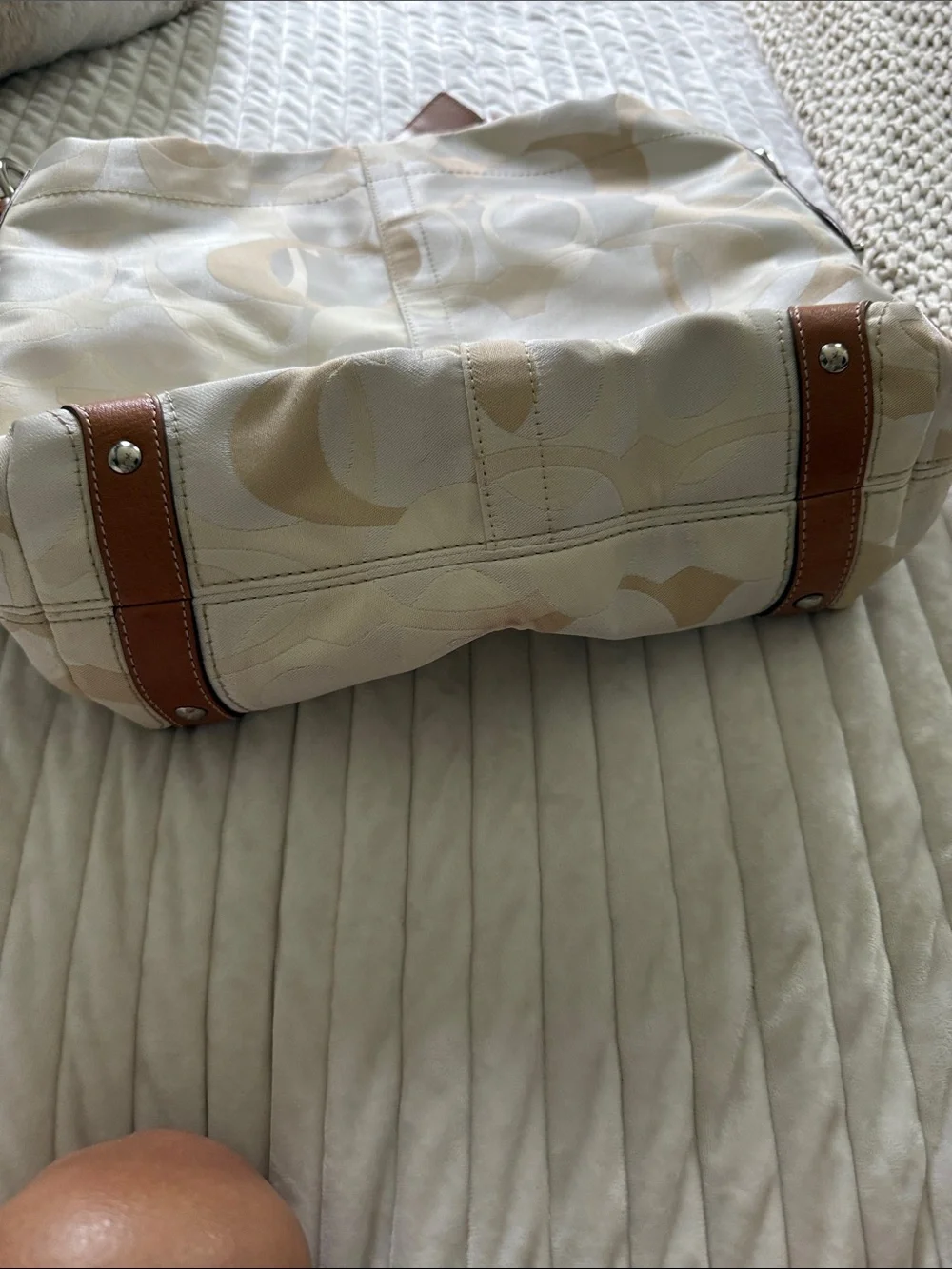 Coach Cream and Tan Signature Canvas Shoulder Bag